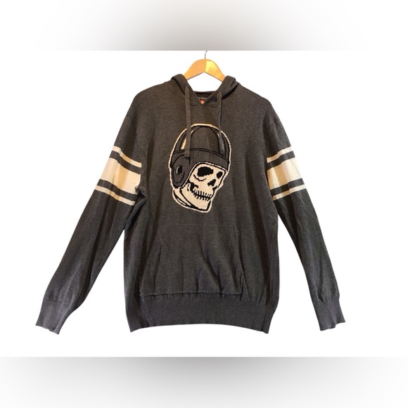 Ecko Unltd. Vintage gray knit hoodie size large, rare unique skull graphic, - Picture 1 of 6